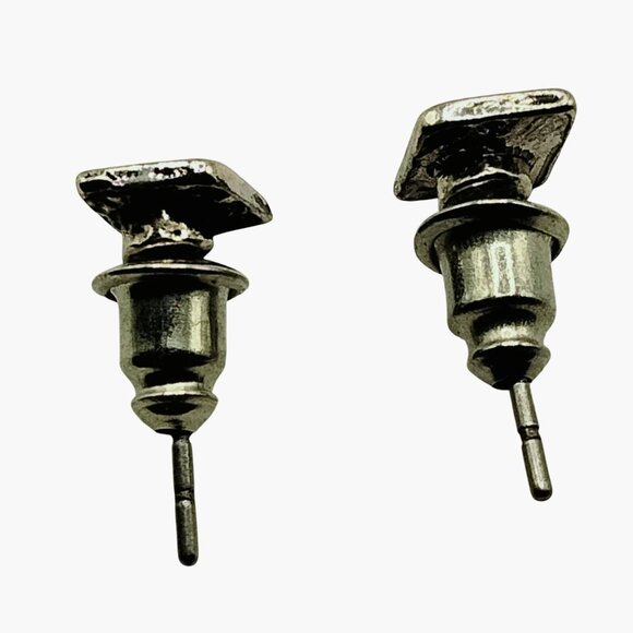 Diamond  Shape Silver Stud Earrings Sunburst Design - Picture 3 of 4